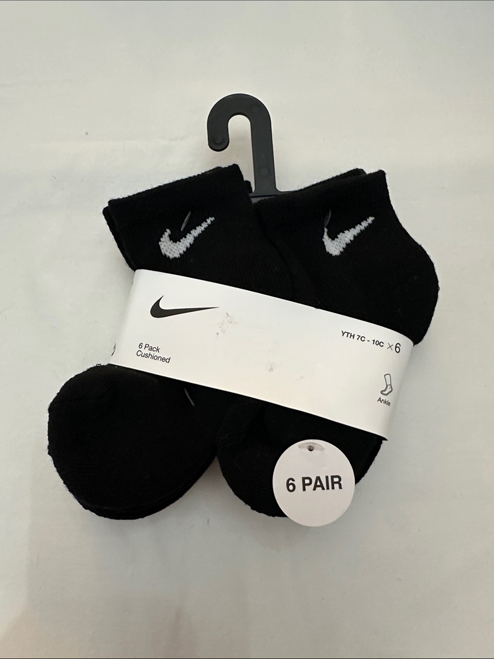 Nike Black Ankle Socks with White Swoosh - 6 Pair